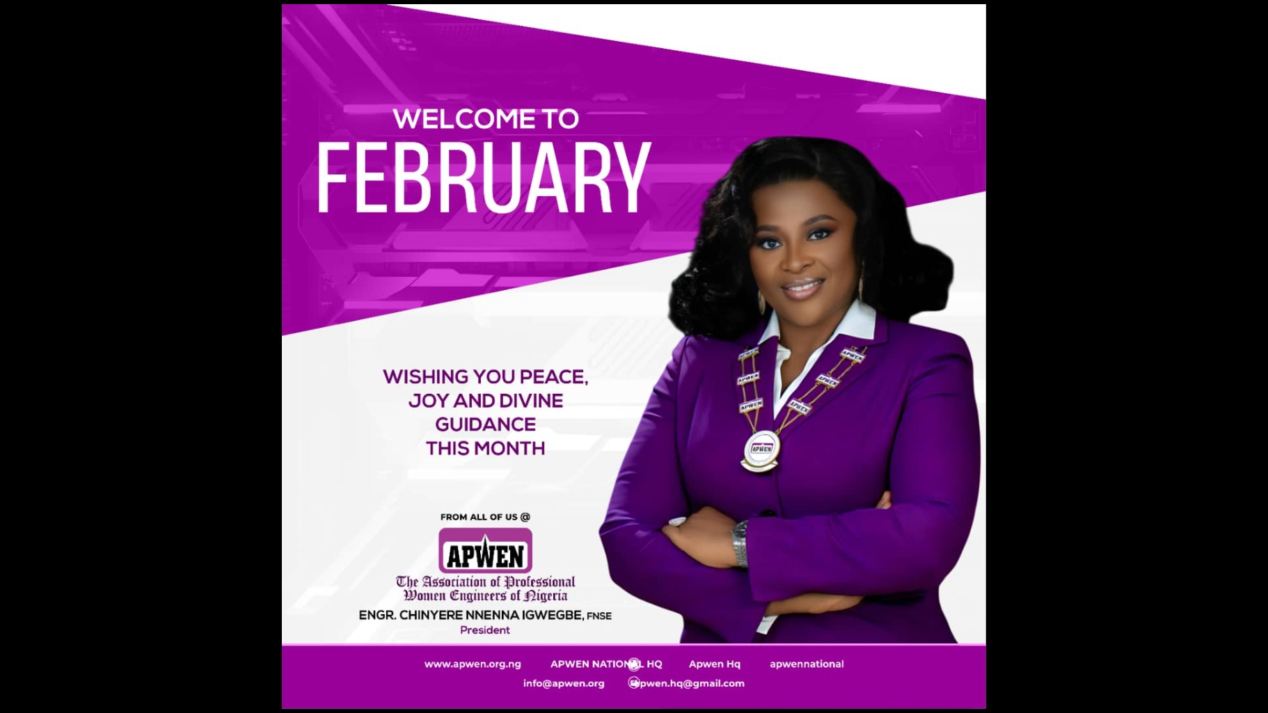  APWEN President declares February as month of Peace, Joy and Divine Guidance . 