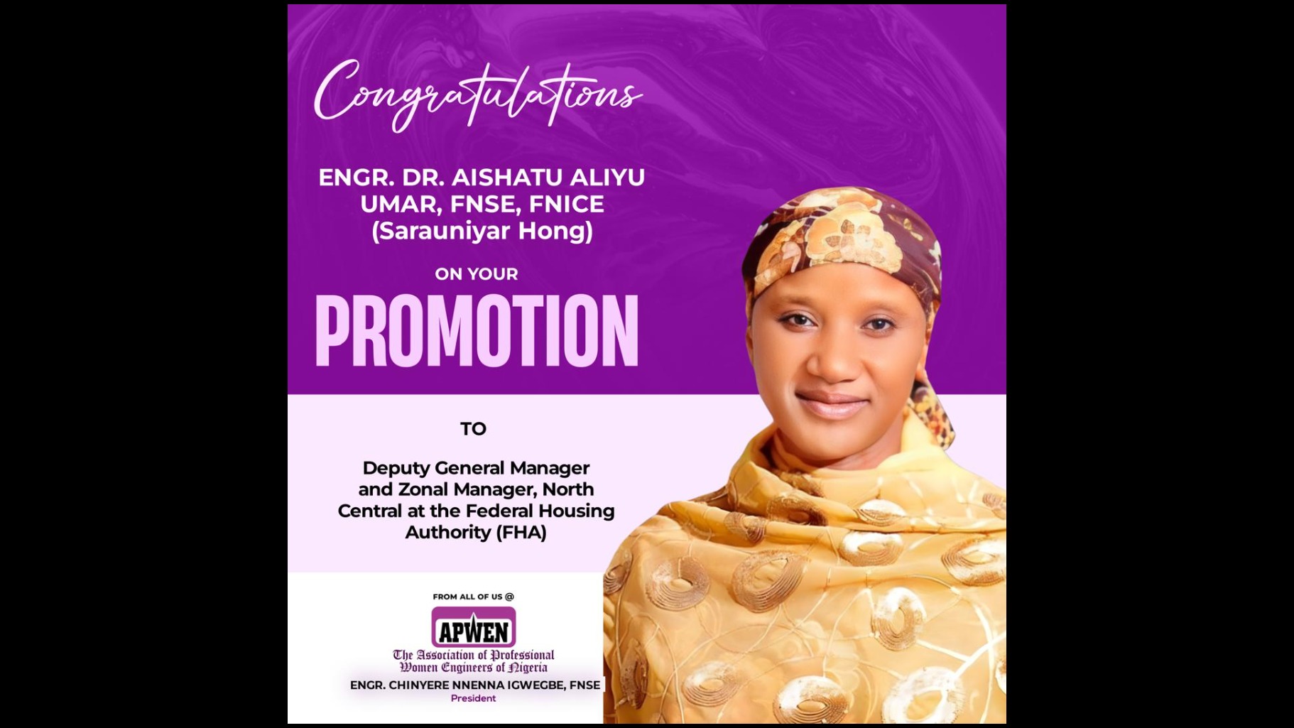  Dr. Aishatu Umar becomes Deputy General Manager & Zonal Manager North Central of the Federal Housing Authority..
