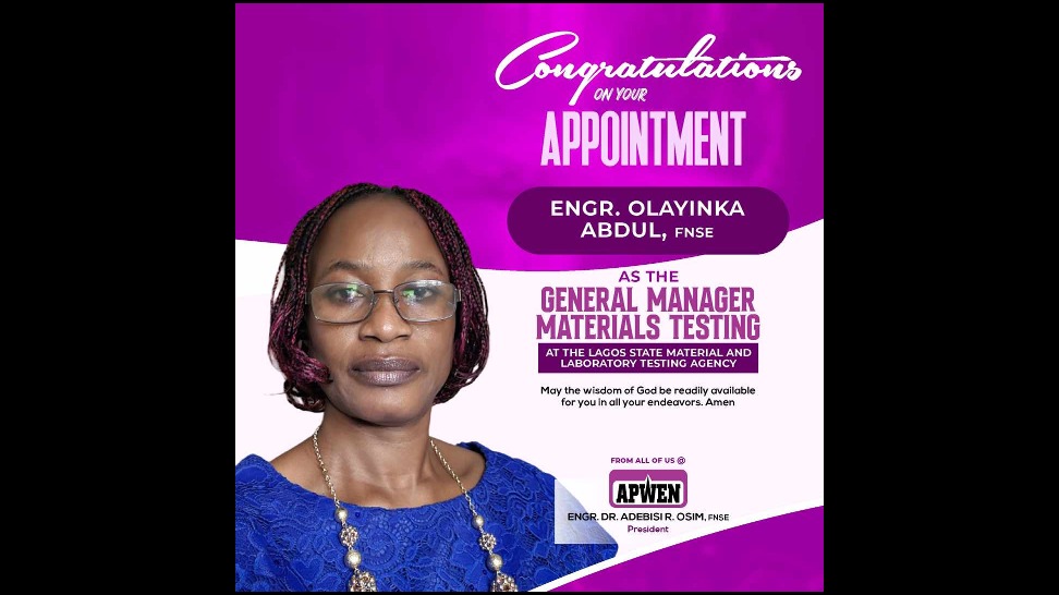  Engr. Olayinka Abdul appointed General Manager Lagos State Materials Testing Agency