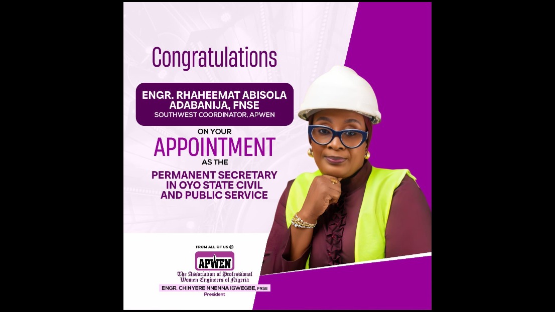  Engr. Raheemat Abisola Adabanija, FNSE elevated as a Permanent Secretary in the Oyo State Civil and Public Service