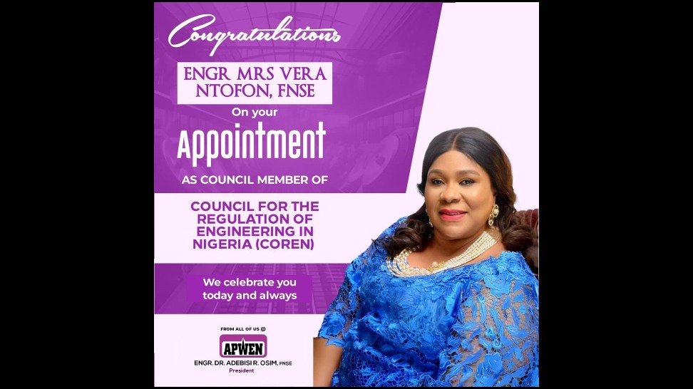  Engr. Vera Ntofon, FNSE elevated as a COREN Council Member
