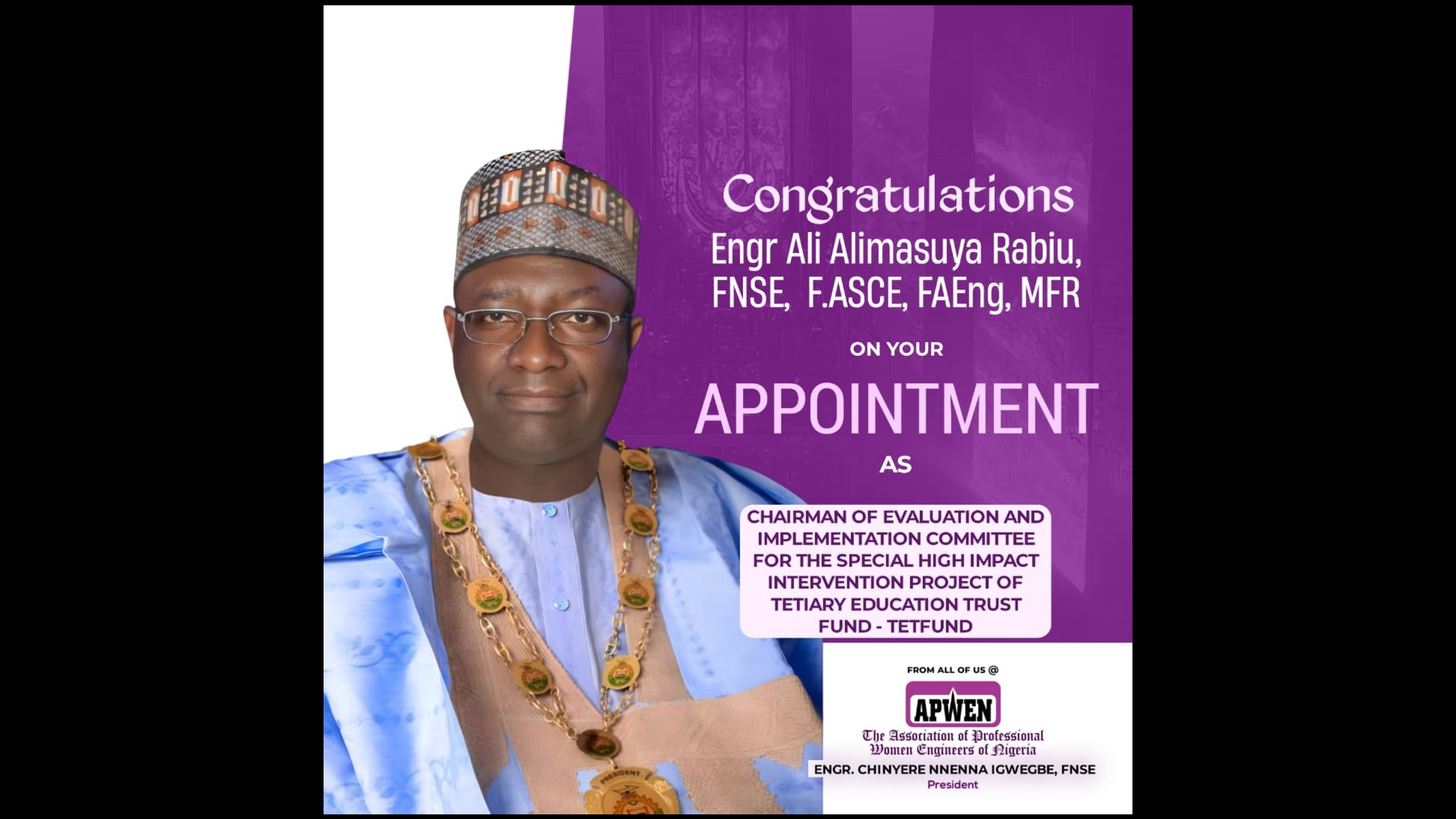  NSE President, Engr. Ali Rabiu, FNSE appointed as Chairman of Evaluation & Implementation Committee