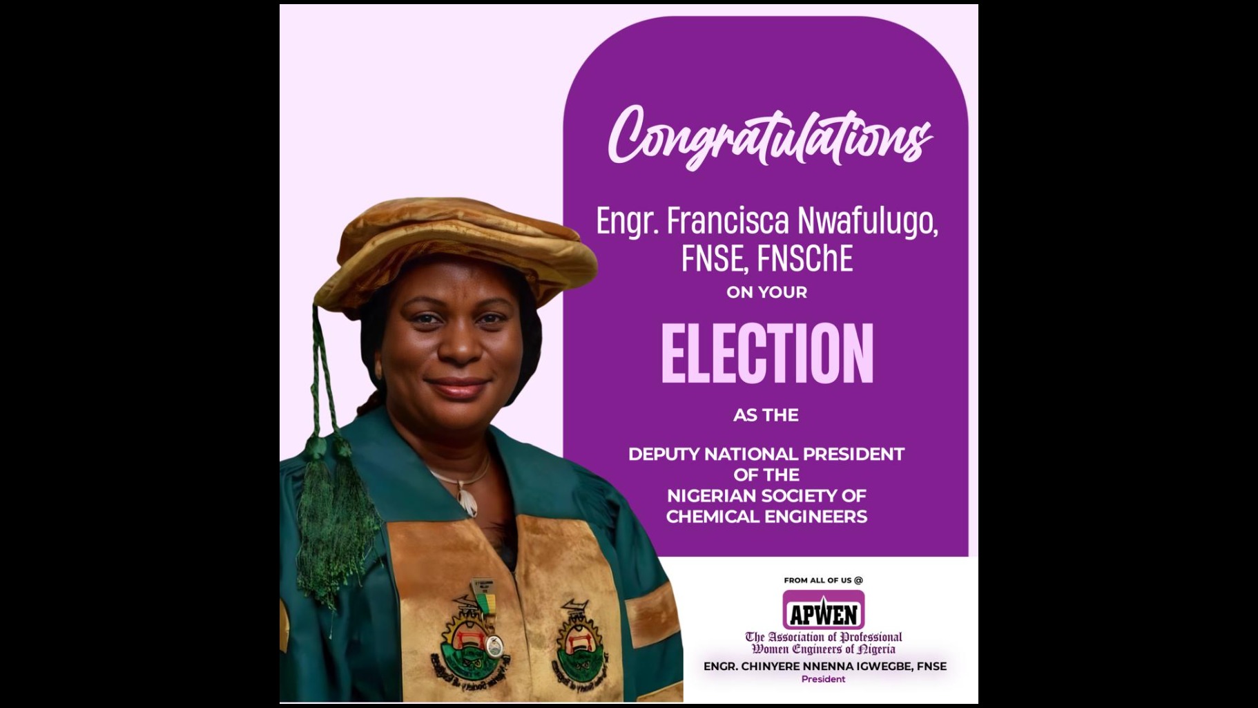 Dr. Nwafulugo becomes First Female Deputy National President of the Nigerian Society of Chemical Engineers.